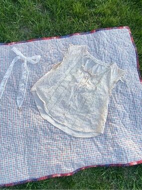 Girls Cream Lace-Trim Button Front Top